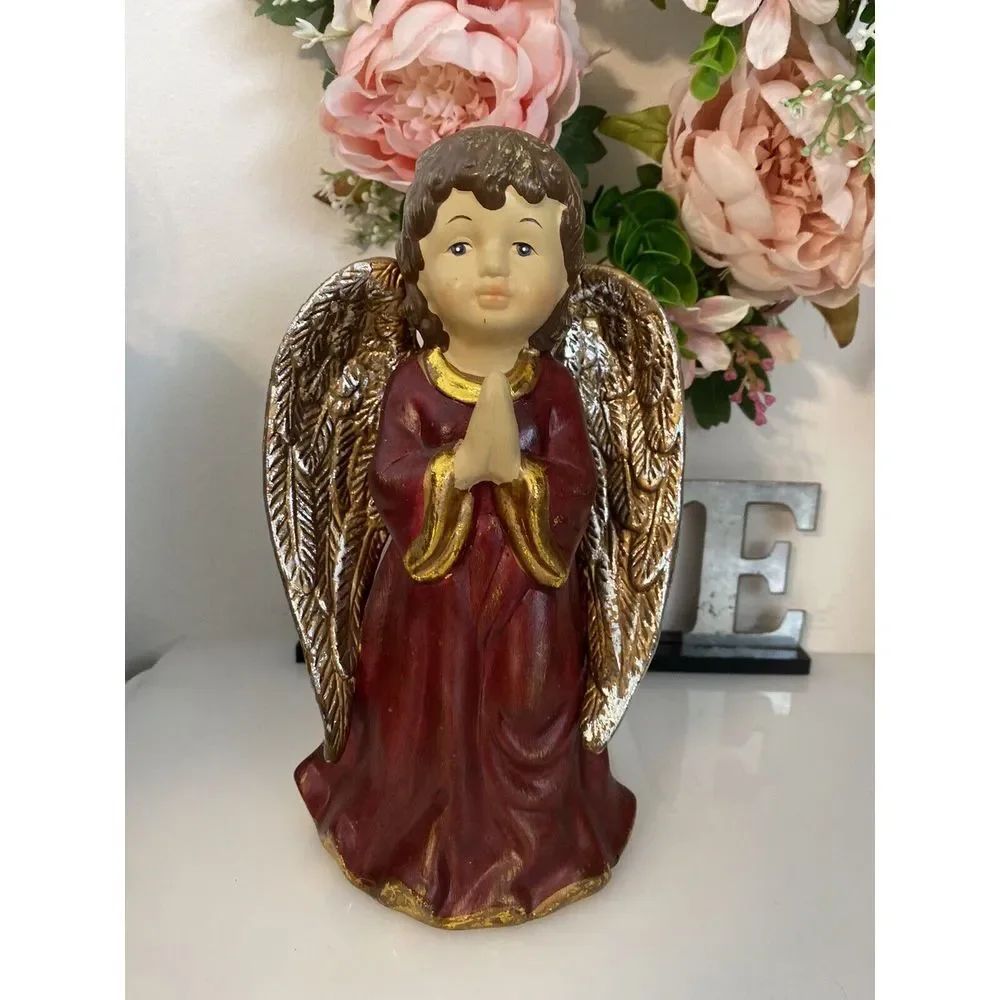 Vintage Hand Painted Ceramic Musical Angel Plays Hark The Harold Angel Sing 9